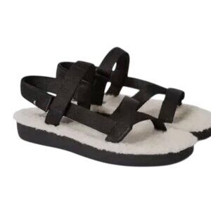 Everlane ReNew Teddy Sport Sandals Black Faux Fur Size 10 NIB